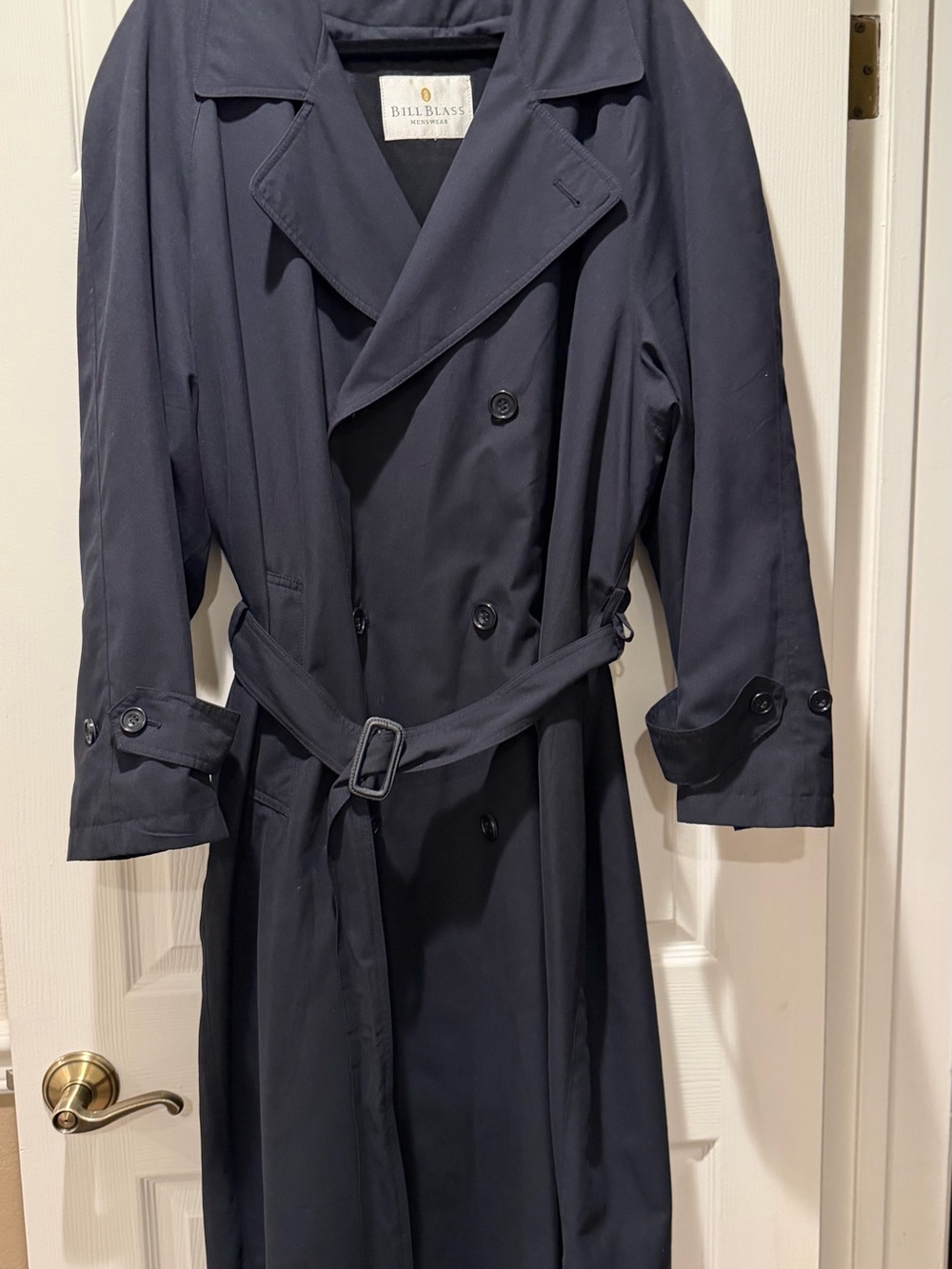 Vintage Bill Blass Classic Double-Breasted Trench Coat in Navy Blue